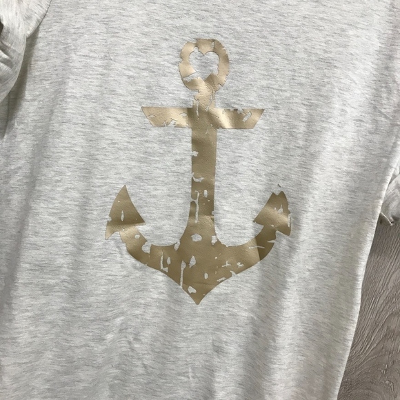 Cream Marled Crew Neck Tee With Gold Anchor BB325 - Picture 3 of 5